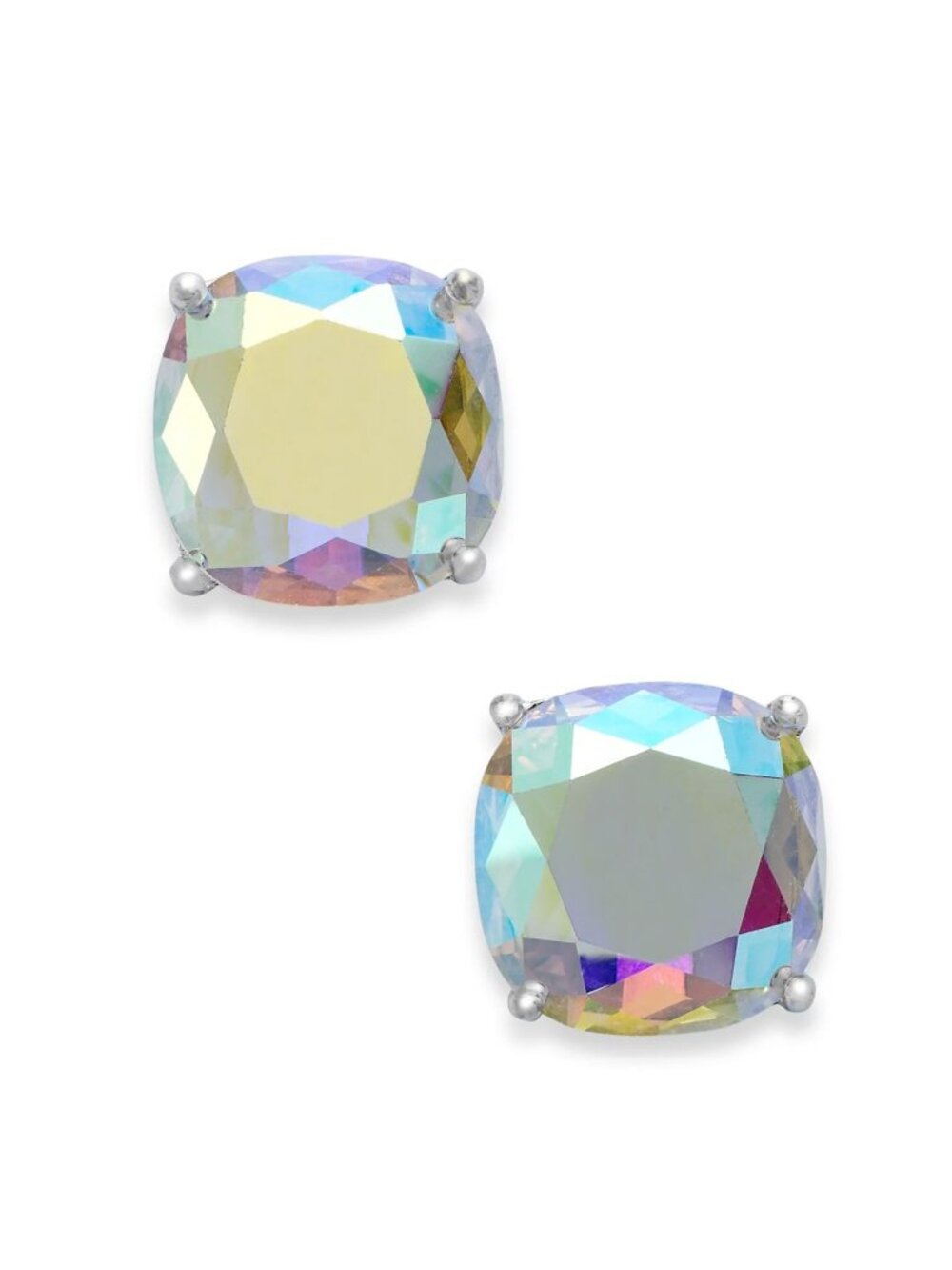 Kate Spade Aurora Borealis Crystal Stud Earrings Round Prong-Set Silver-Tone